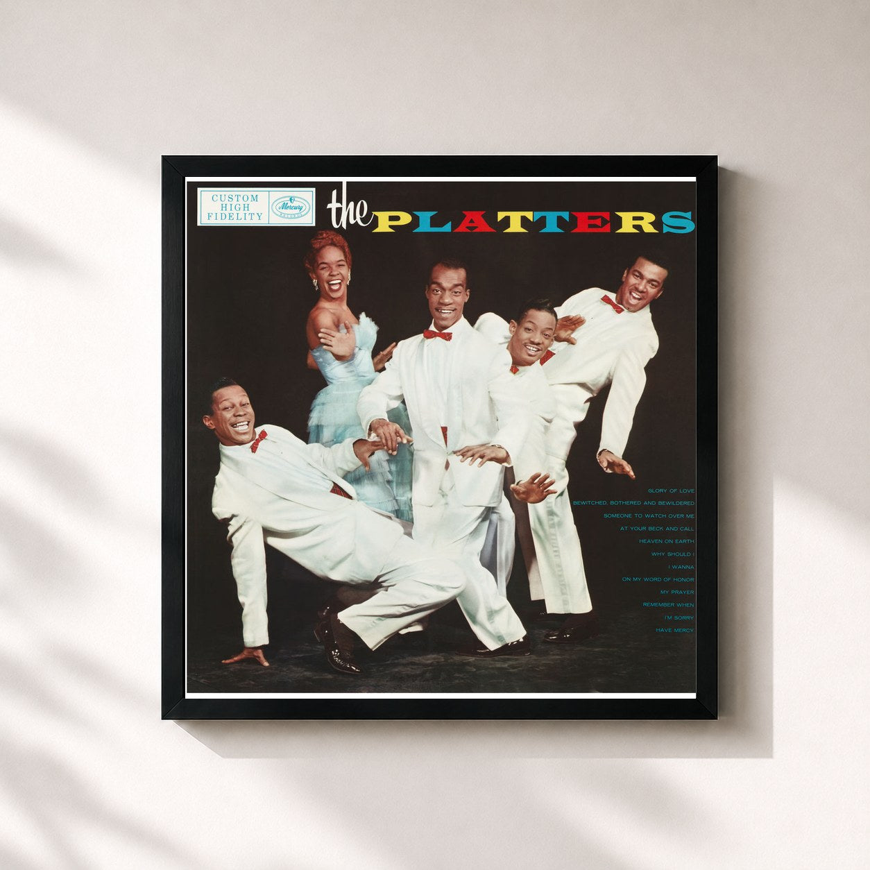 #noir Tableau carré de l'album The Platters de The Platters, cadre noir 32x32 cm