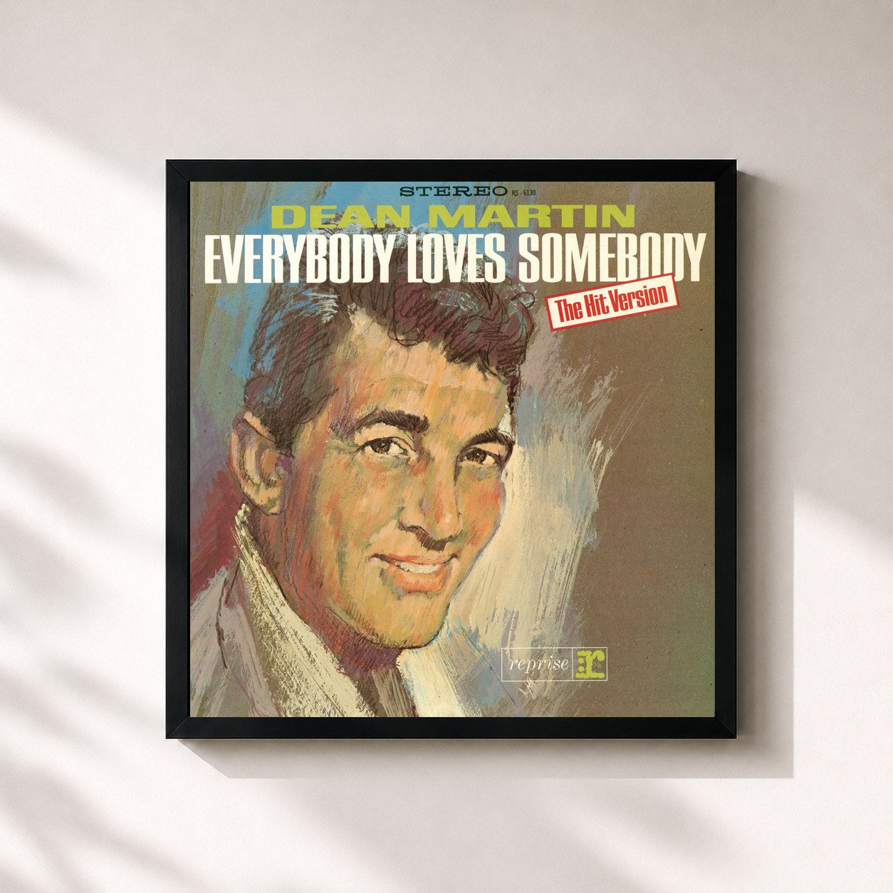 #noir Tableau carré de l'album Everybody Loves Somebody de Dean Martin, cadre noir 32x32 cm