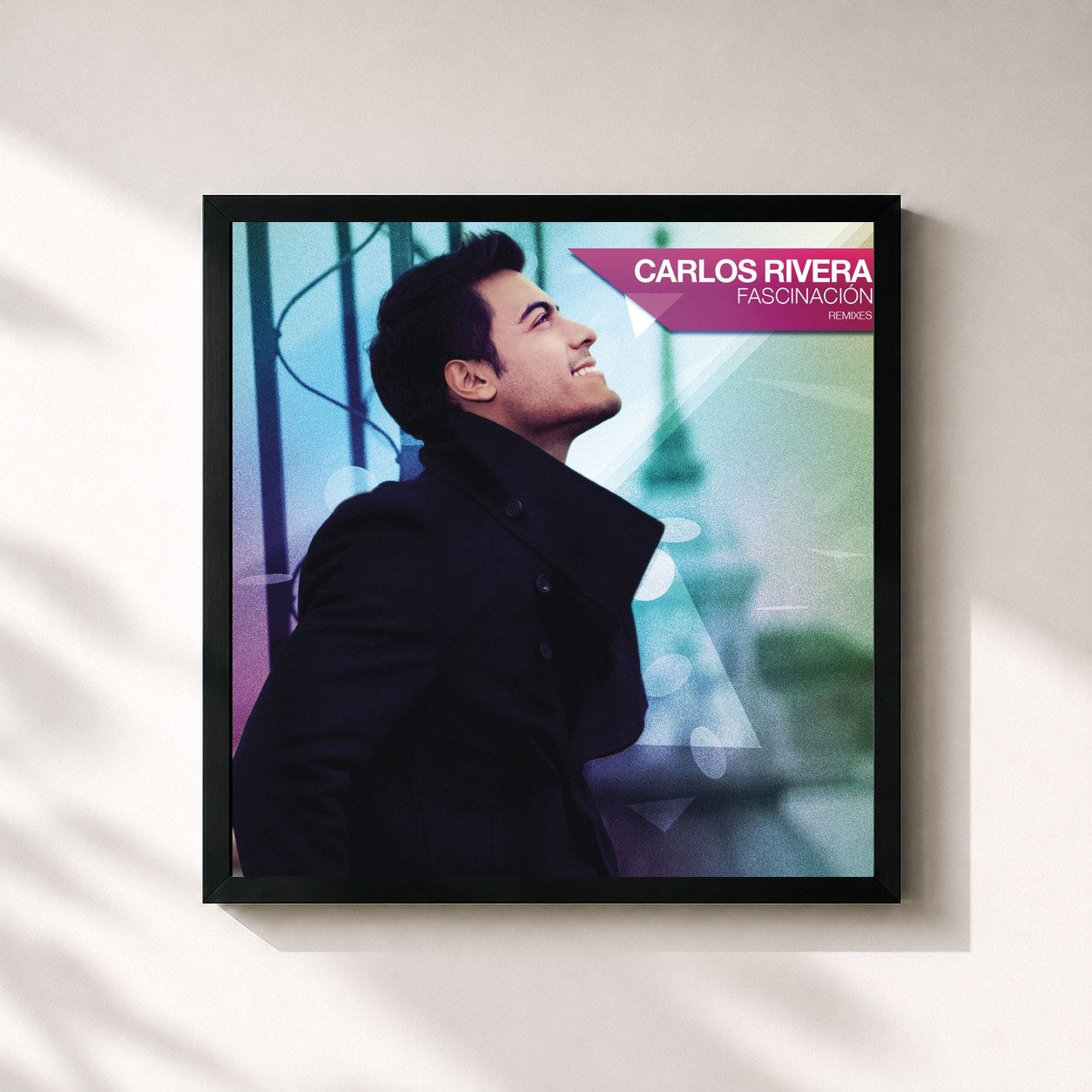 #noir Tableau carré de l'album Fascinación (Remixes) de Carlos Rivera, cadre noir 32x32 cm