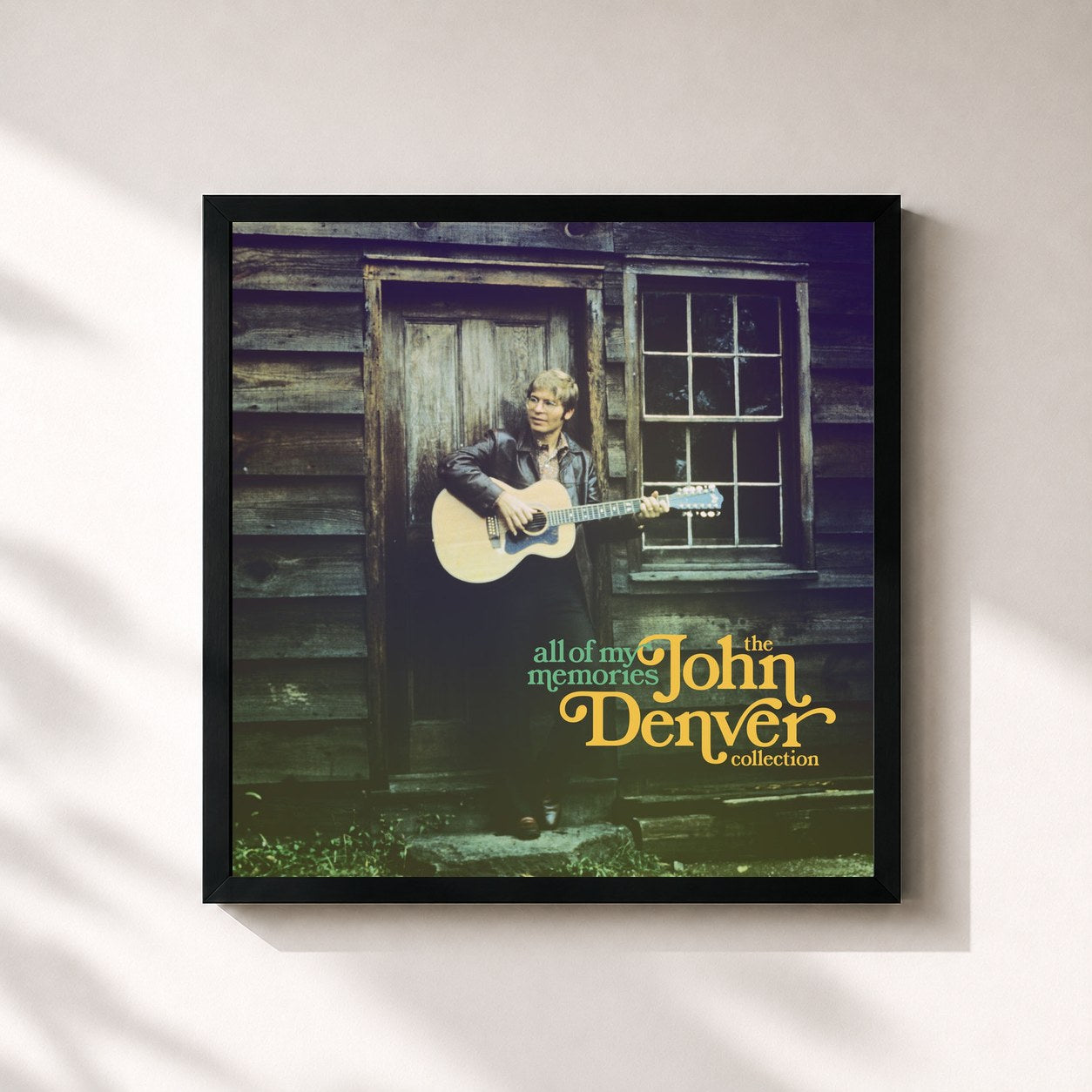 #noir Tableau carré de l'album All of My Memories de John Denver, cadre noir 32x32 cm