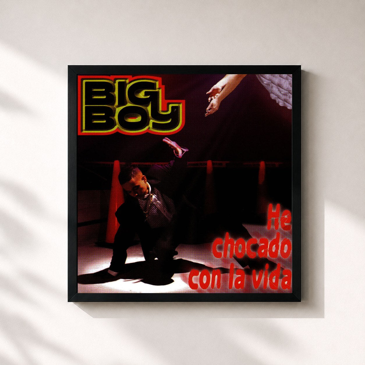 #noir Tableau carré de l'album He Chocado Con La Vida de Big Boy, cadre noir 32x32 cm