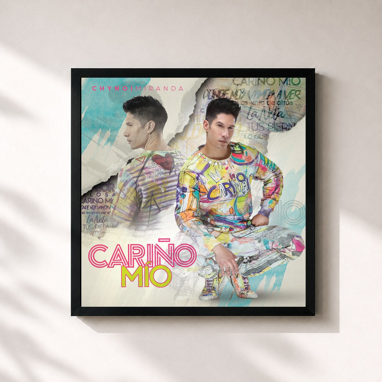 #noir Tableau carré de l'album Cariño Mío de Chyno Miranda, cadre noir 32x32 cm