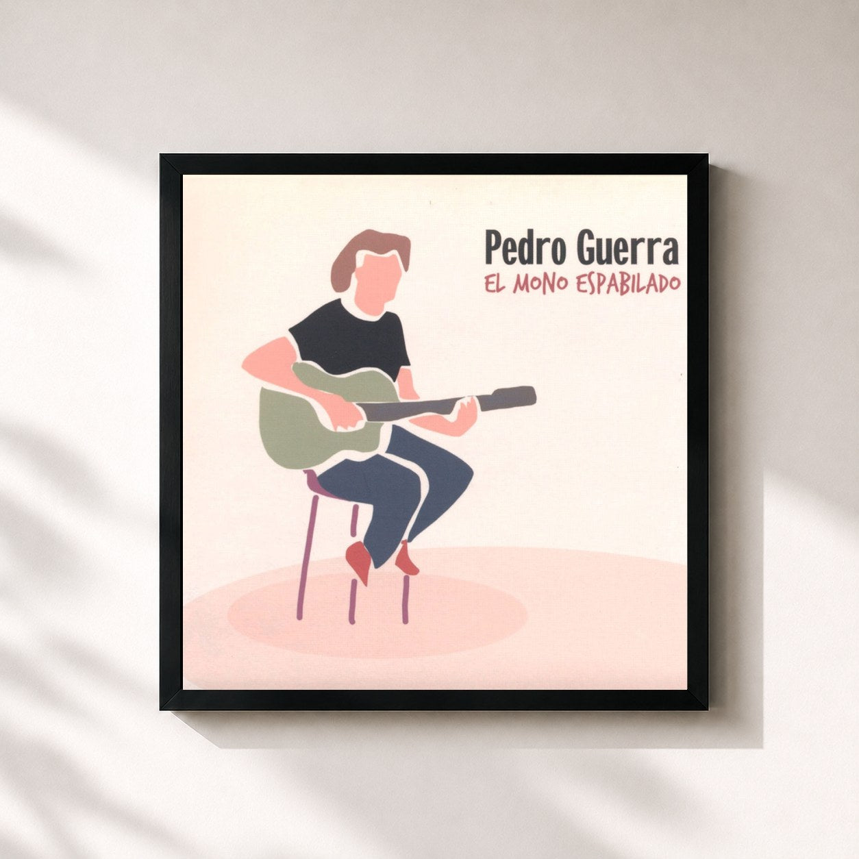 #noir Tableau carré de l'album El Mono Espabilado de Pedro Guerra, cadre noir 32x32 cm