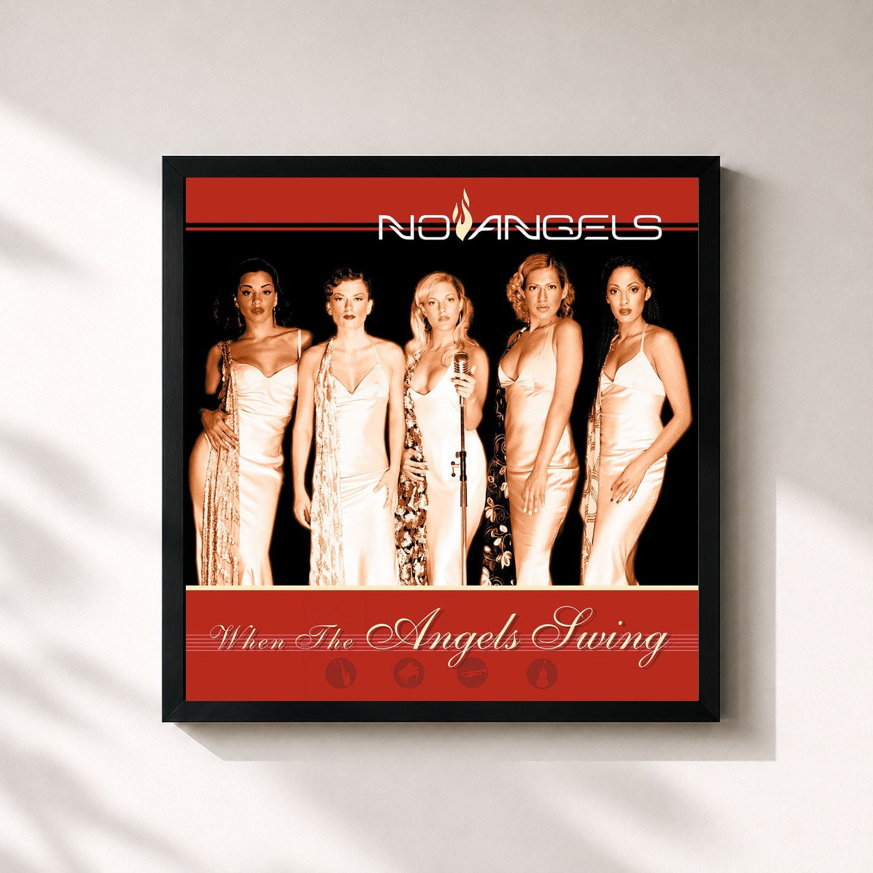 #noir Tableau carré de l'album When the Angels Swing de No Angels, cadre noir 32x32 cm