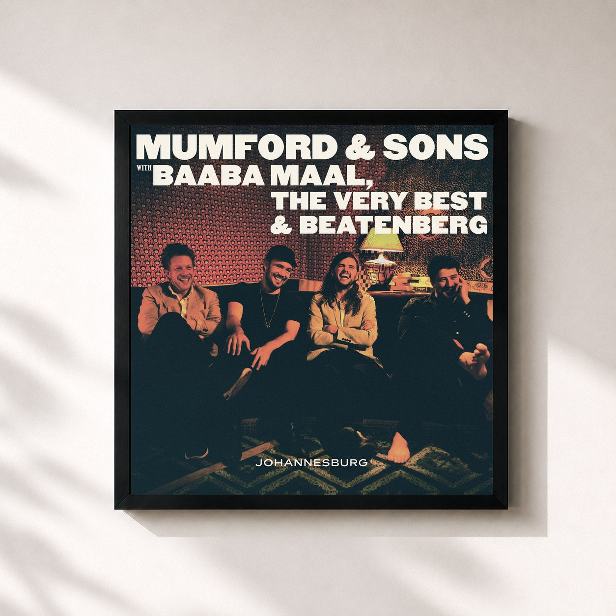 #noir Tableau carré de l'album Johannesburg de Mumford & Sons, cadre noir 32x32 cm