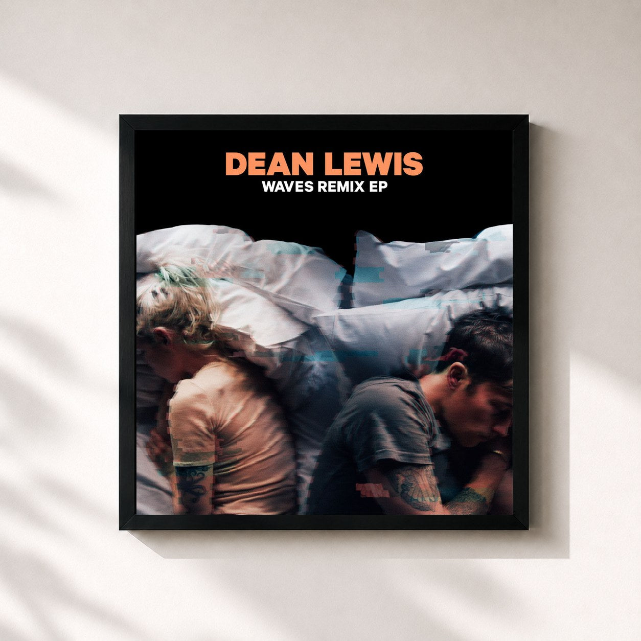 #noir Tableau carré de l'album Waves Remix EP de Dean Lewis, cadre noir 32x32 cm