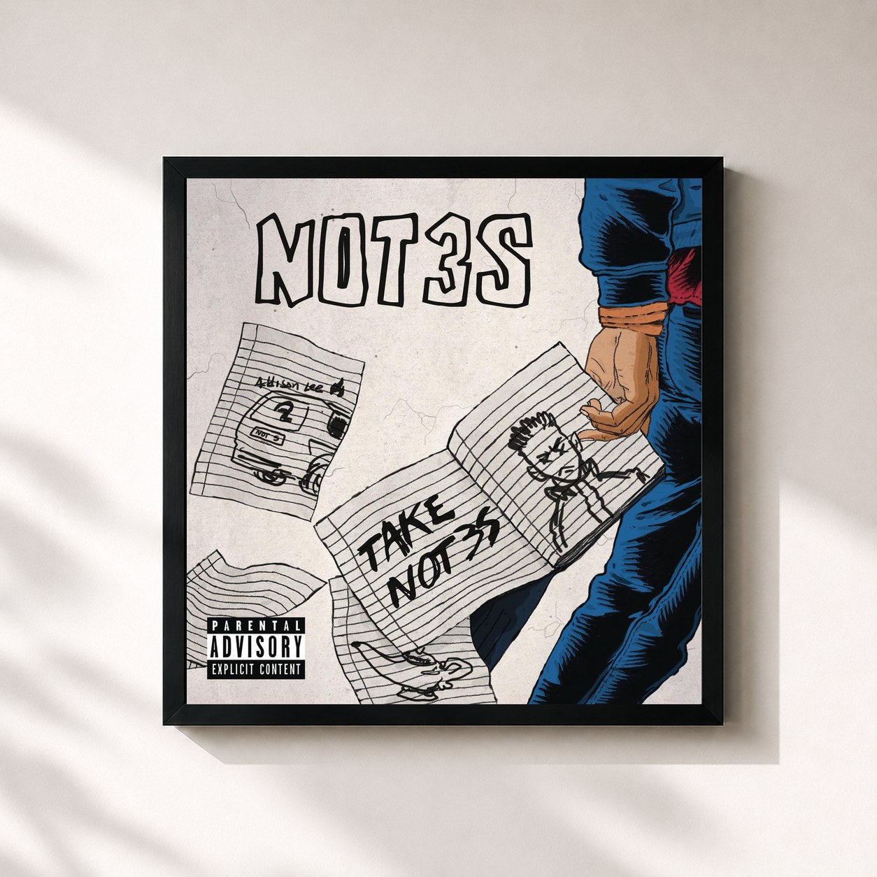 #noir Tableau carré de l'album Take Not3s de Not3s, cadre noir 32x32 cm