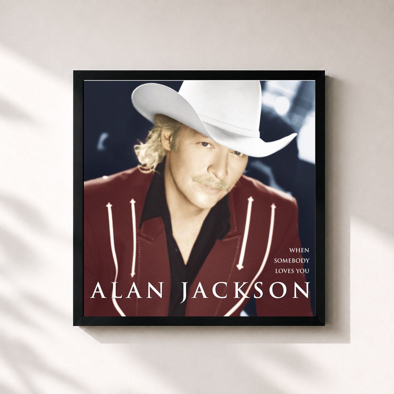 #noir Tableau carré de l'album When Somebody Loves You de Alan Jackson, cadre noir 32x32 cm