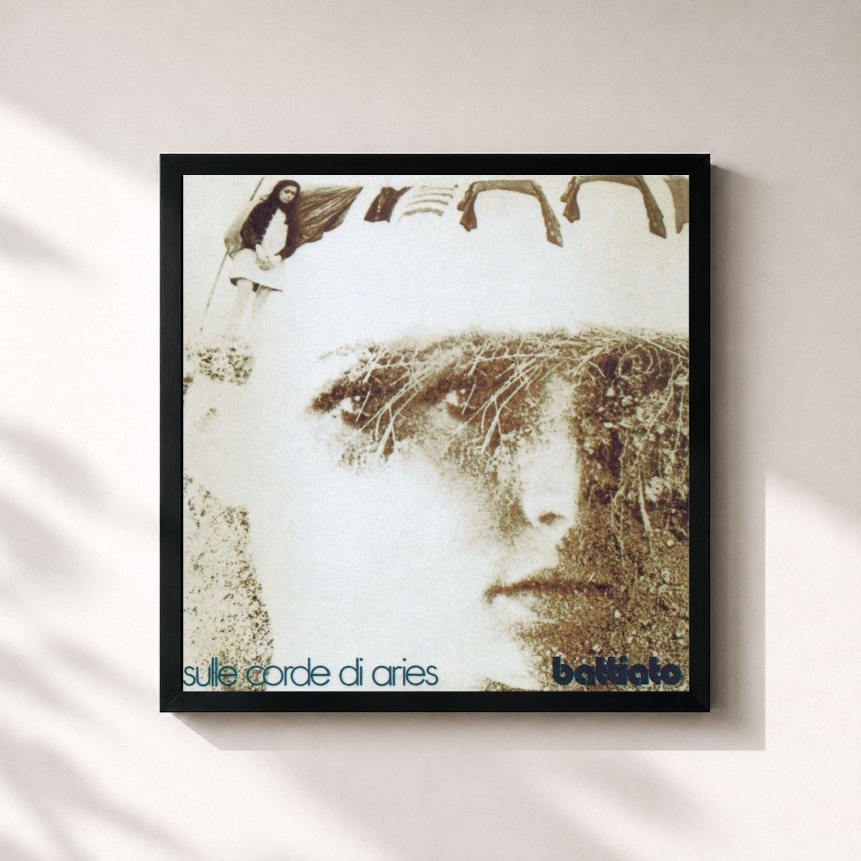 #noir Tableau carré de l'album Sulle Corde Di Aries de Franco Battiato, cadre noir 32x32 cm