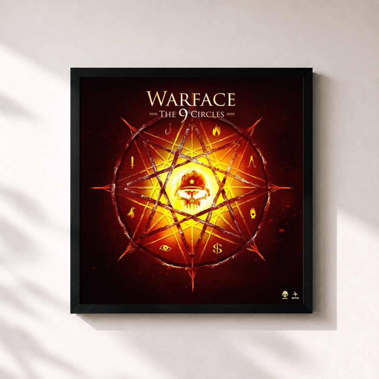 #noir Tableau carré de l'album The 9 Circles de Warface, cadre noir 32x32 cm