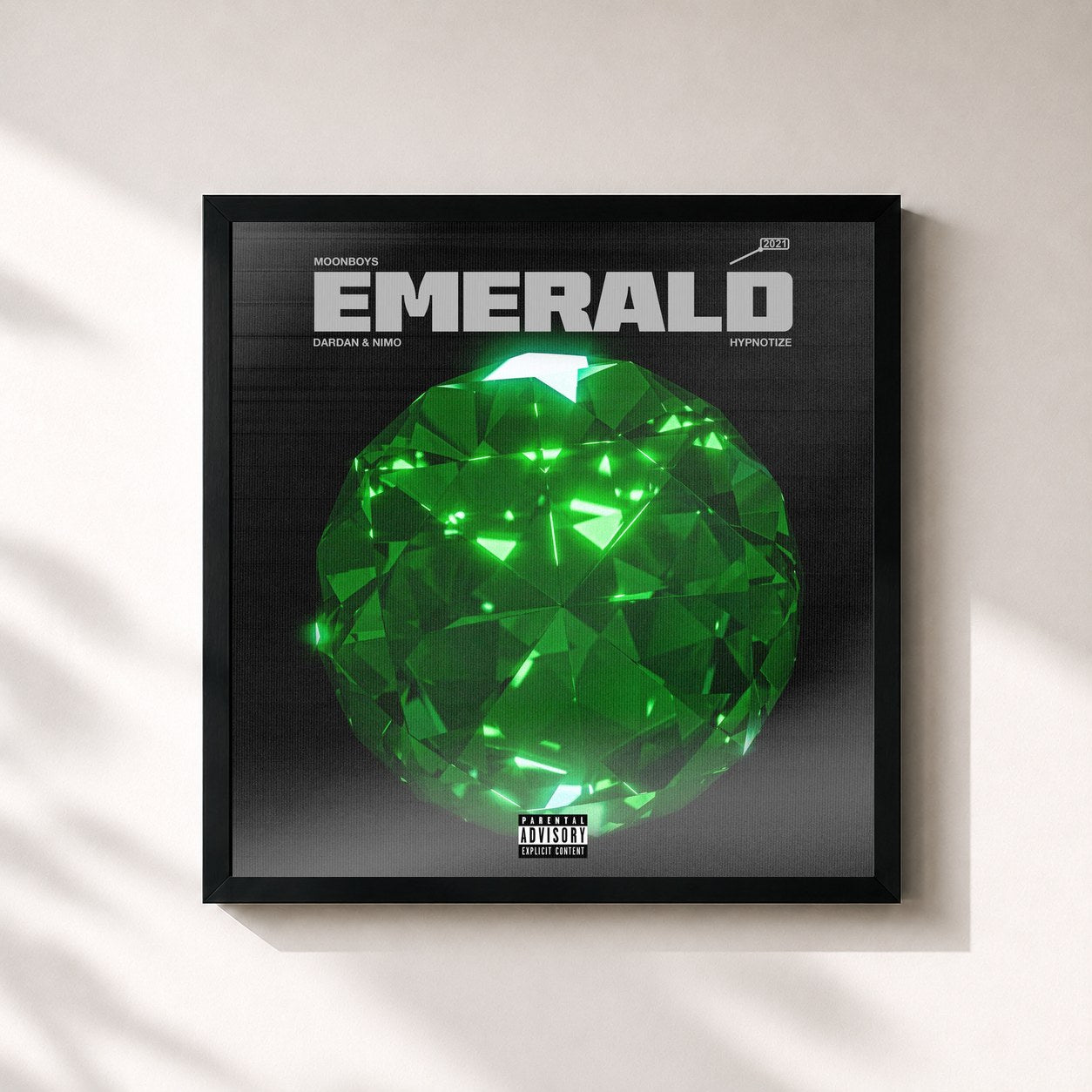 #noir Tableau carré de l'album Emerald de Dardan, cadre noir 32x32 cm