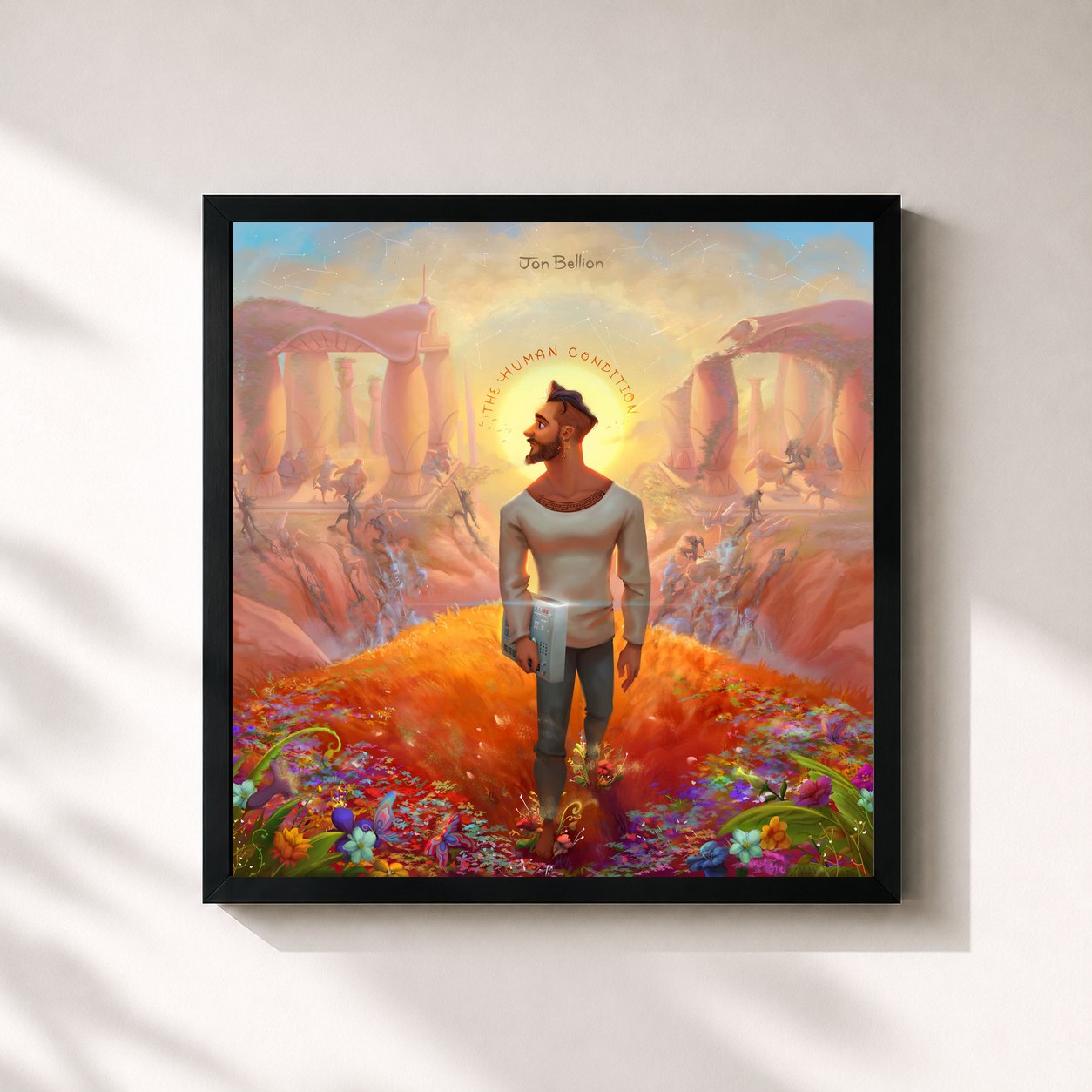 #noir Tableau carré de l'album The Human Condition de Jon Bellion, cadre noir 32x32 cm