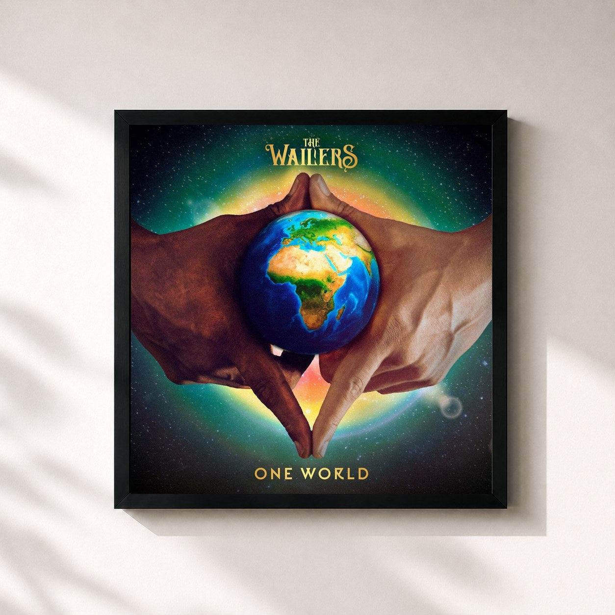 #noir Tableau carré de l'album One World de The Wailers, cadre noir 32x32 cm