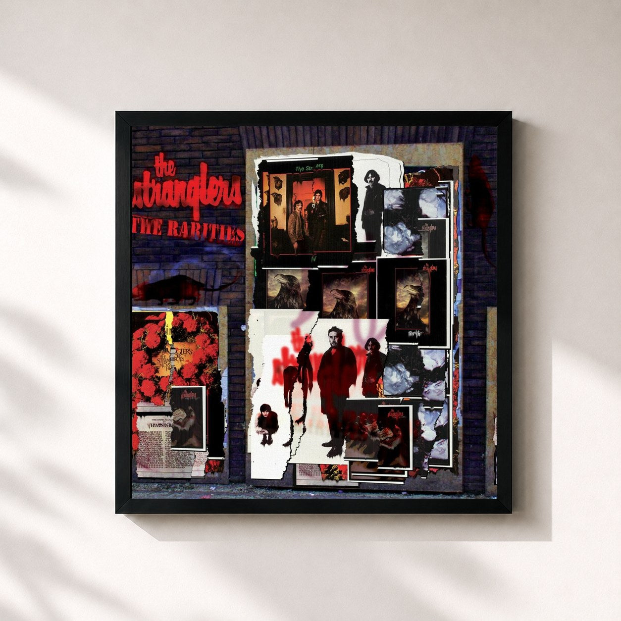 #noir Tableau carré de l'album The Rarities de The Stranglers, cadre noir 32x32 cm