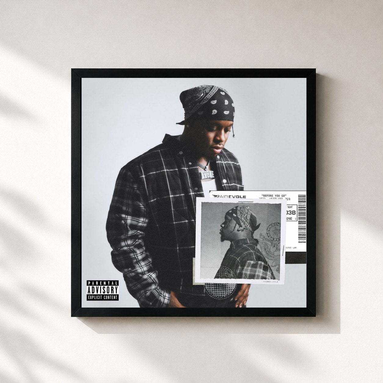 #noir Tableau carré de l'album Before You Go de Blxst, cadre noir 32x32 cm