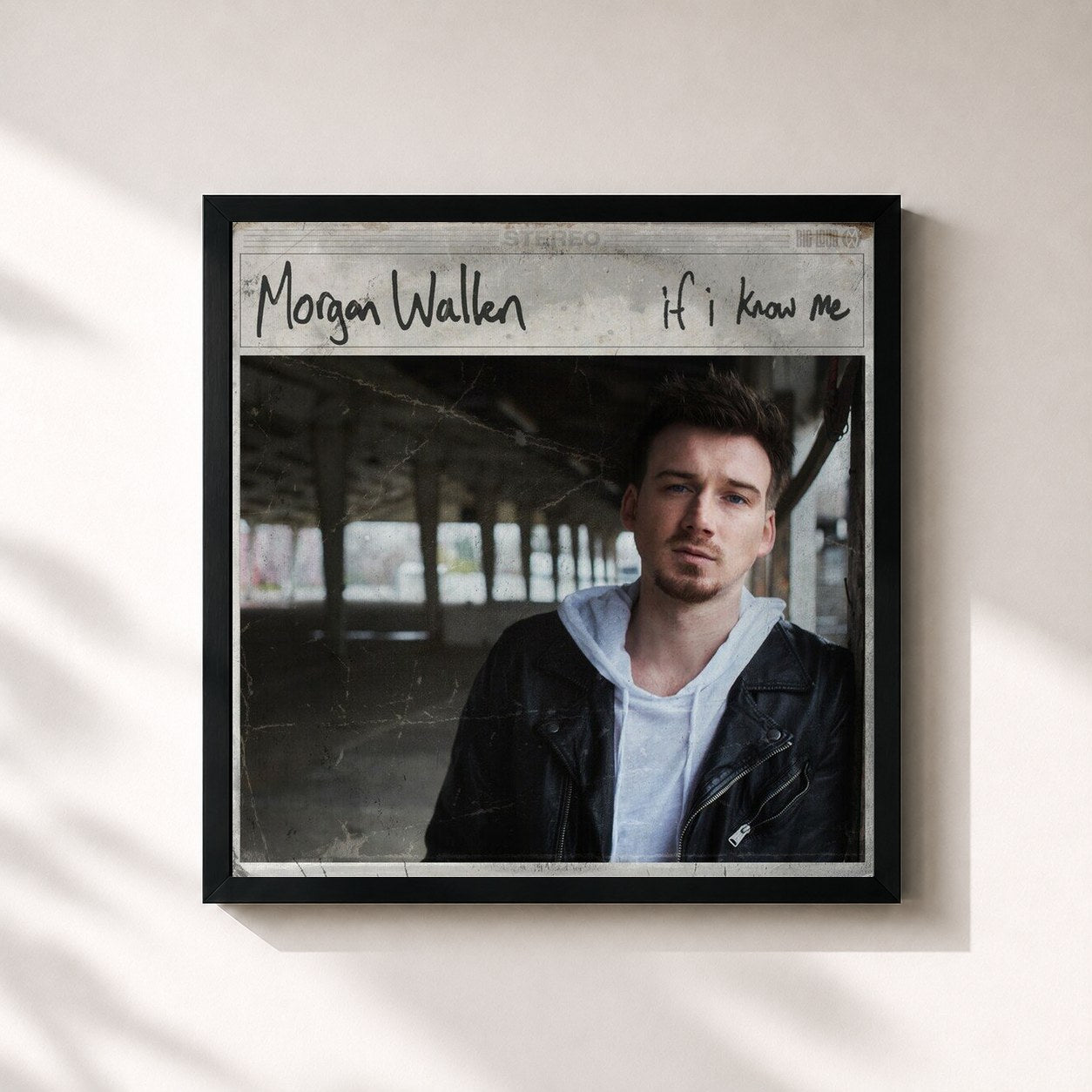 #noir Tableau carré de l'album If I Know Me de Morgan Wallen, cadre noir 32x32 cm