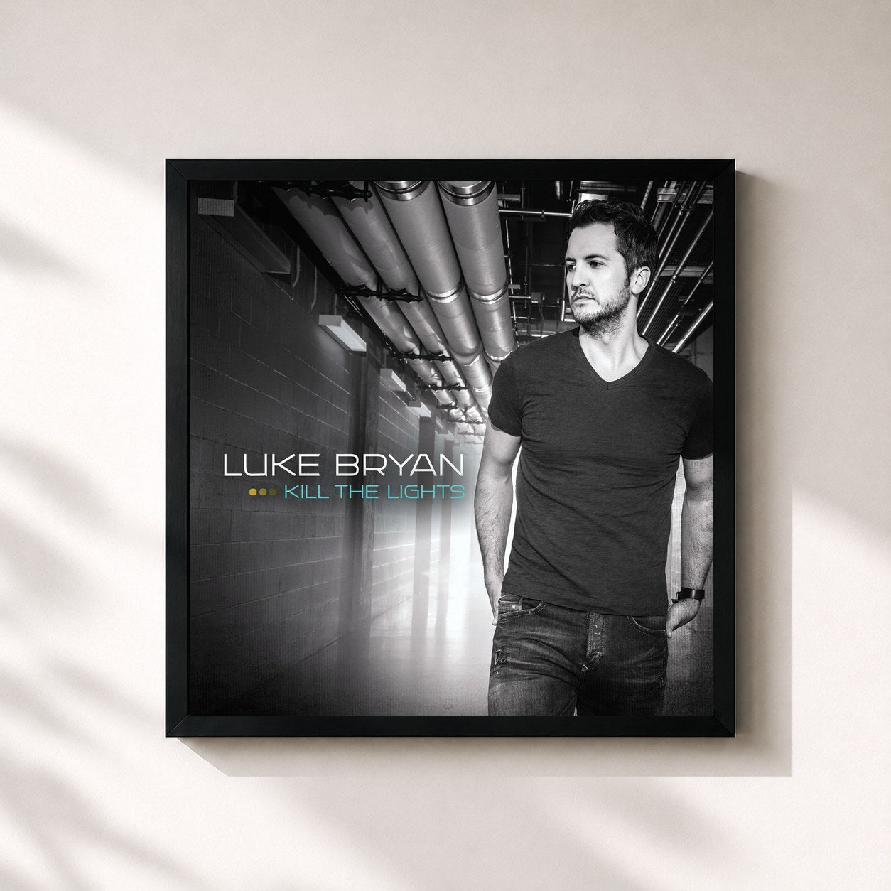#noir Tableau carré de l'album Kill The Lights de Luke Bryan, cadre noir 32x32 cm