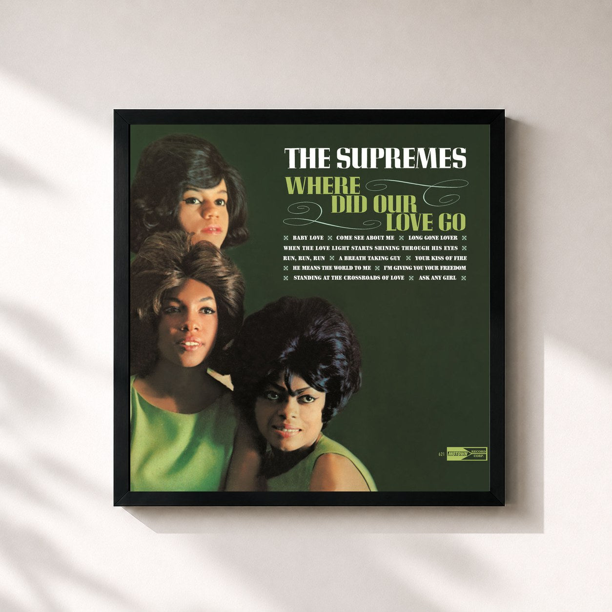 #noir Tableau carré de l'album Where Did Our Love Go de The Supremes, cadre noir 32x32 cm