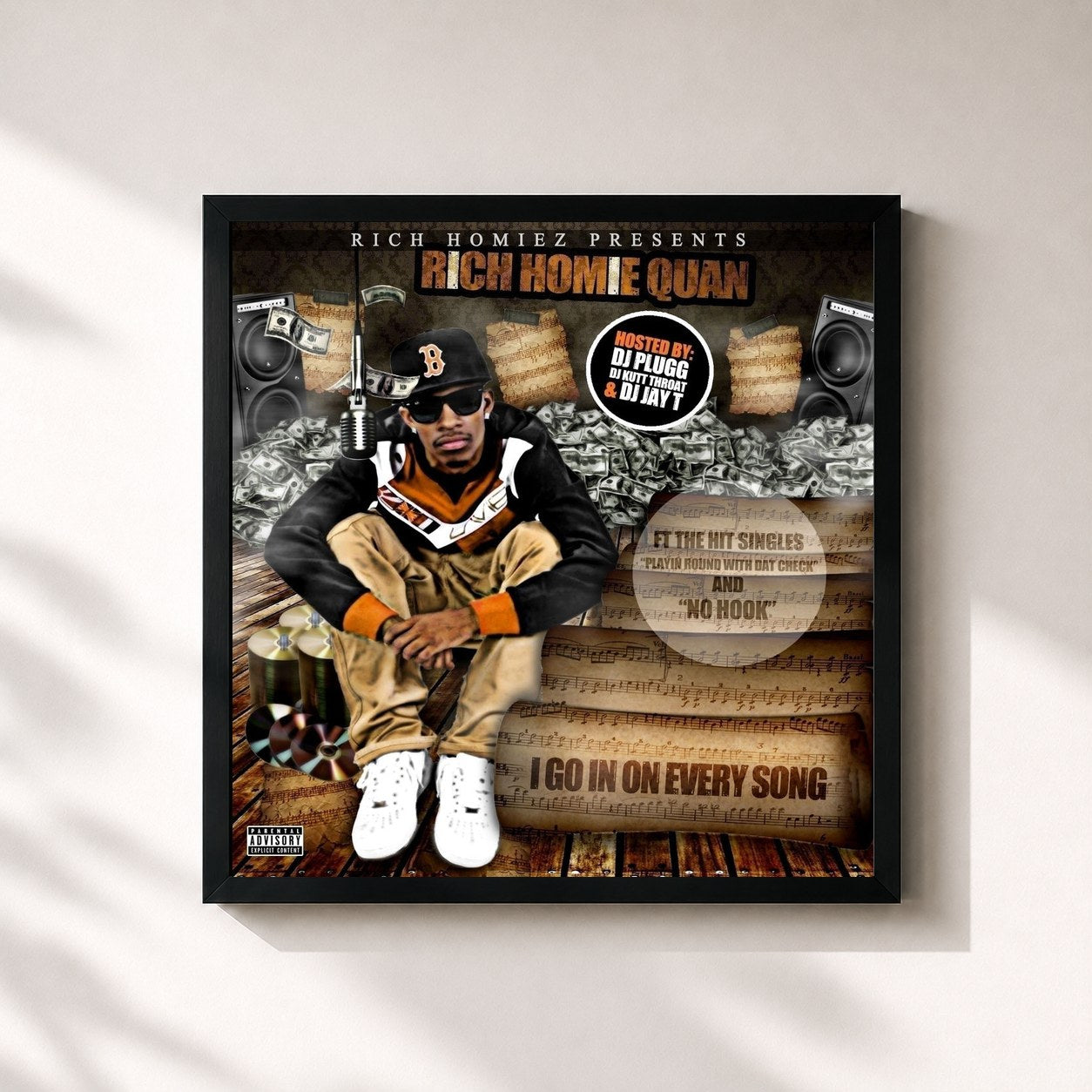 #noir Tableau carré de l'album I Go In On Every Song de Rich Homie Quan, cadre noir 32x32 cm