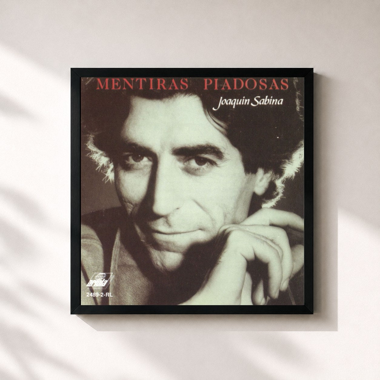 #noir Tableau carré de l'album Mentiras Piadosas de Joaquín Sabina, cadre noir 32x32 cm