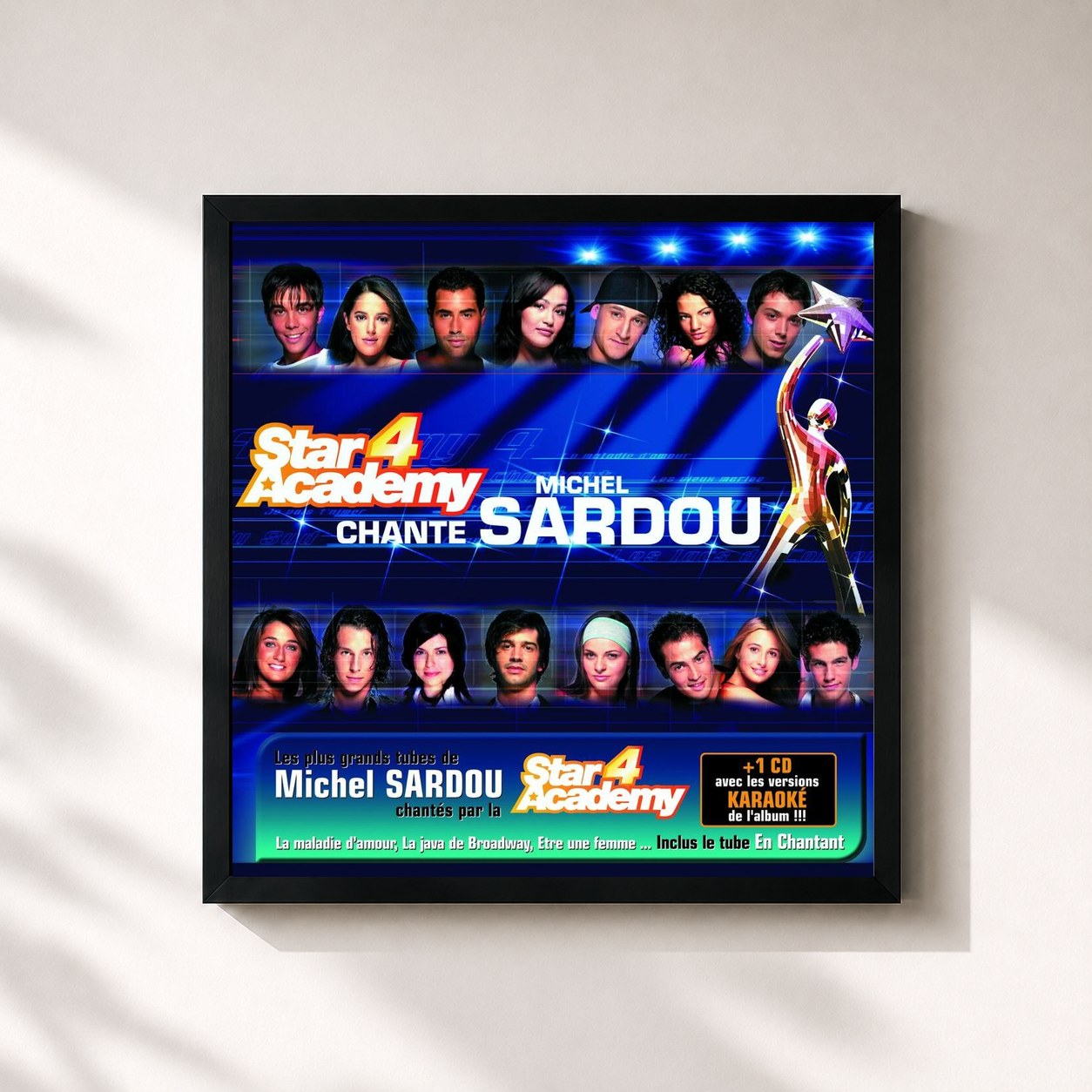 #noir Tableau carré de l'album Star Academy 4 Chante Michel Sardou de Star Academy, cadre noir 32x32 cm