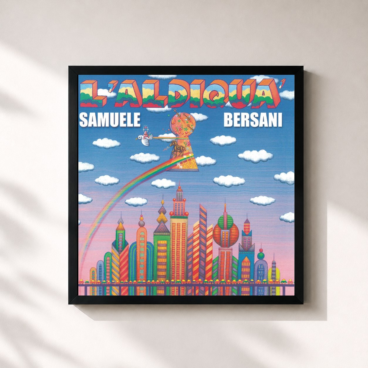 #noir Tableau carré de l'album L'Aldiquà de Samuele Bersani, cadre noir 32x32 cm