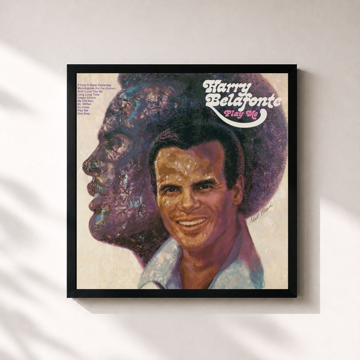 #noir Tableau carré de l'album Play Me de Harry Belafonte, cadre noir 32x32 cm