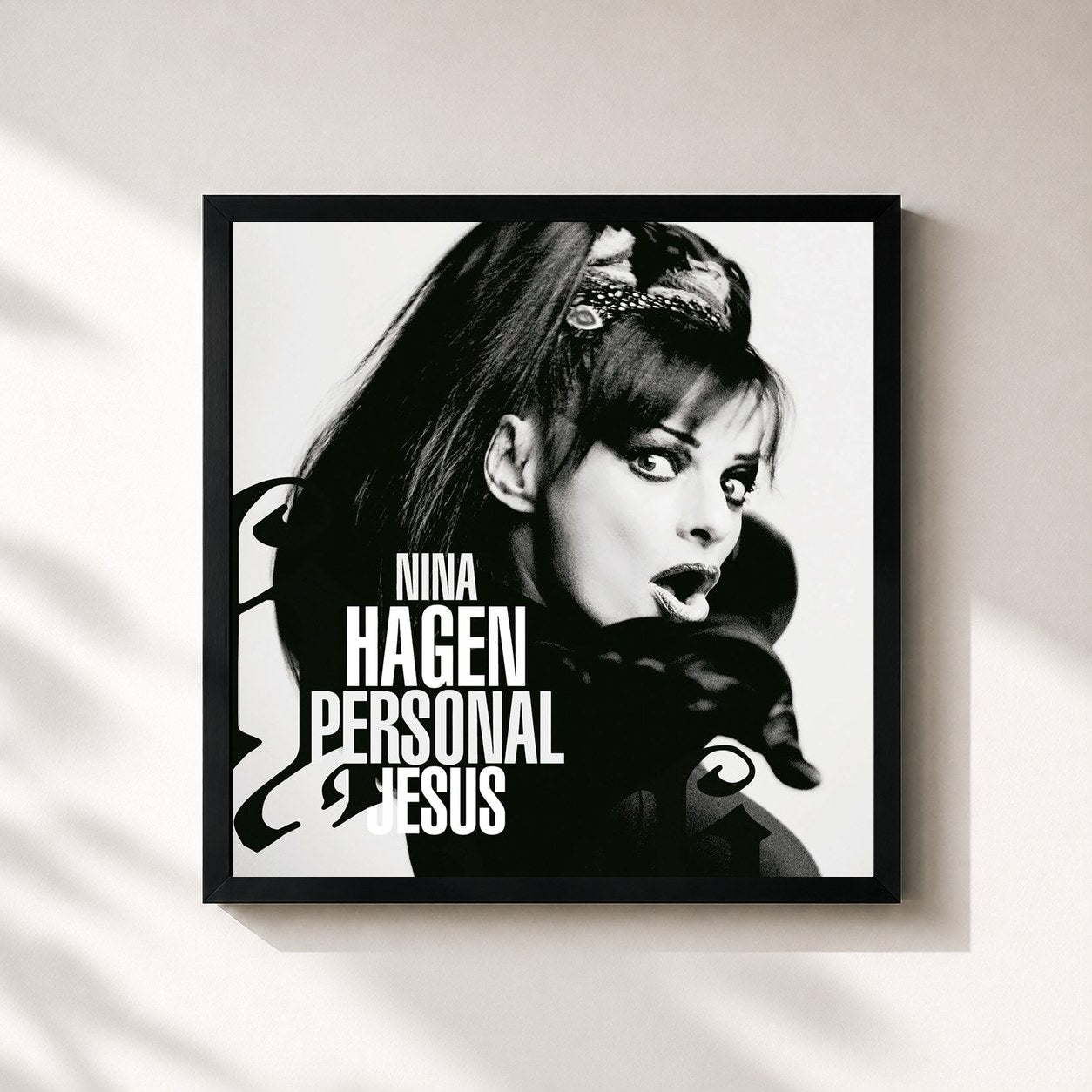 #noir Tableau carré de l'album Personal Jesus de Nina Hagen, cadre noir 32x32 cm