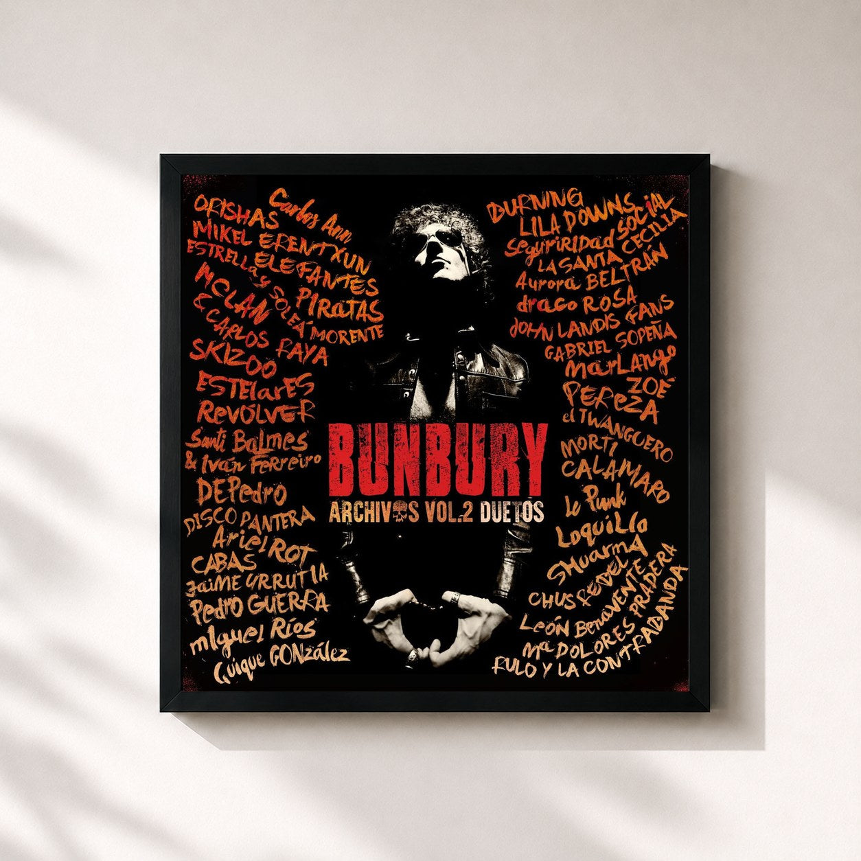 #noir Tableau carré de l'album Archivos Vol. 2: Duetos de Bunbury, cadre noir 32x32 cm