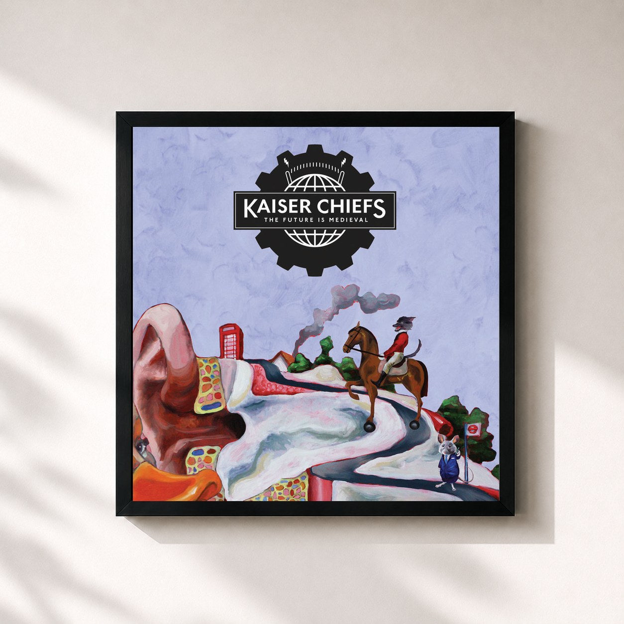 #noir Tableau carré de l'album The Future Is Medieval de Kaiser Chiefs, cadre noir 32x32 cm