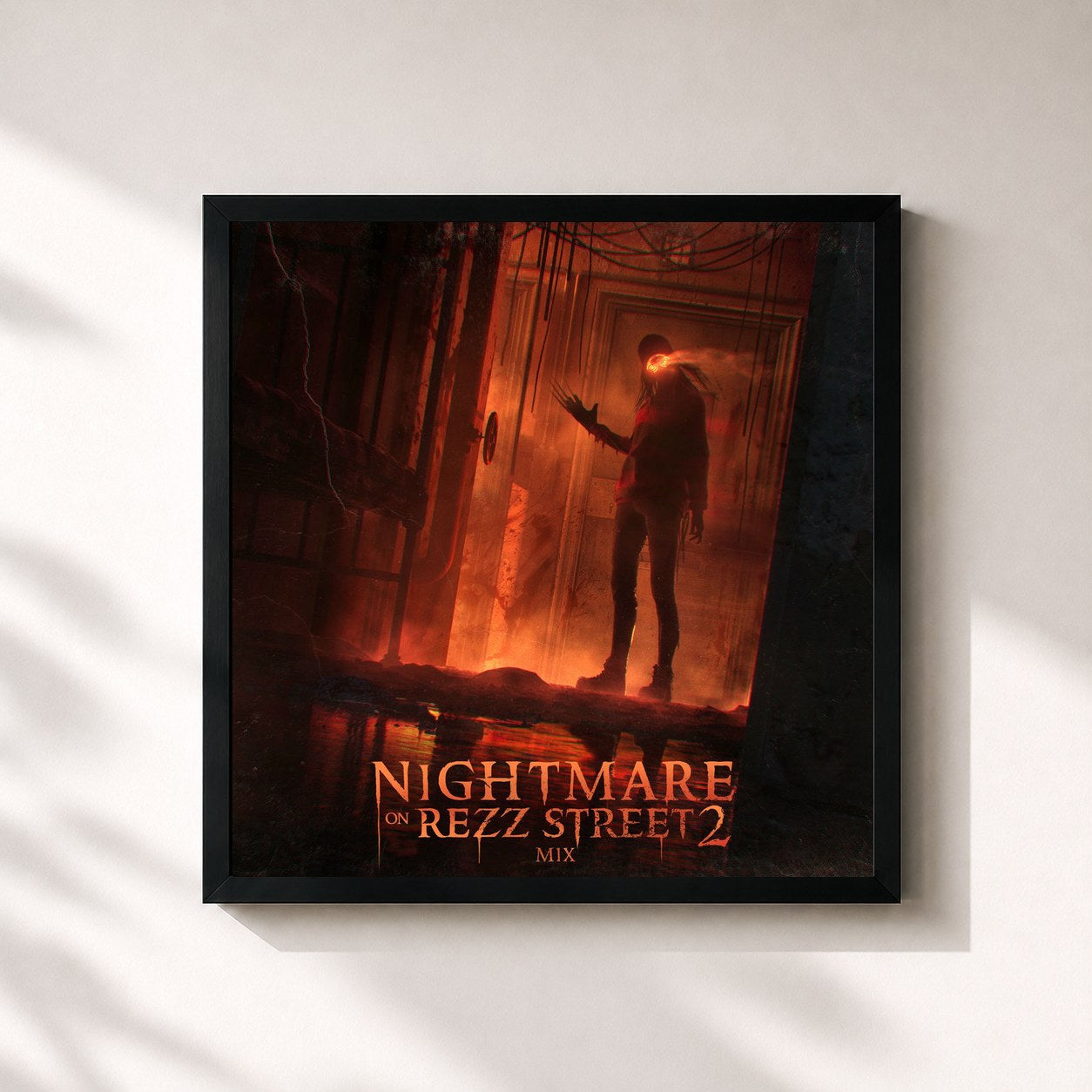#noir Tableau carré de l'album Nightmare On Rezz Street 2 Mix de Rezz, cadre noir 32x32 cm