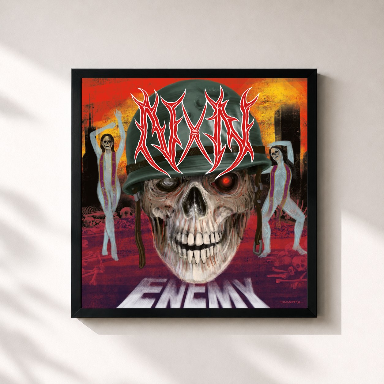 #noir Tableau carré de l'album Enemy de Noyz Narcos, cadre noir 32x32 cm