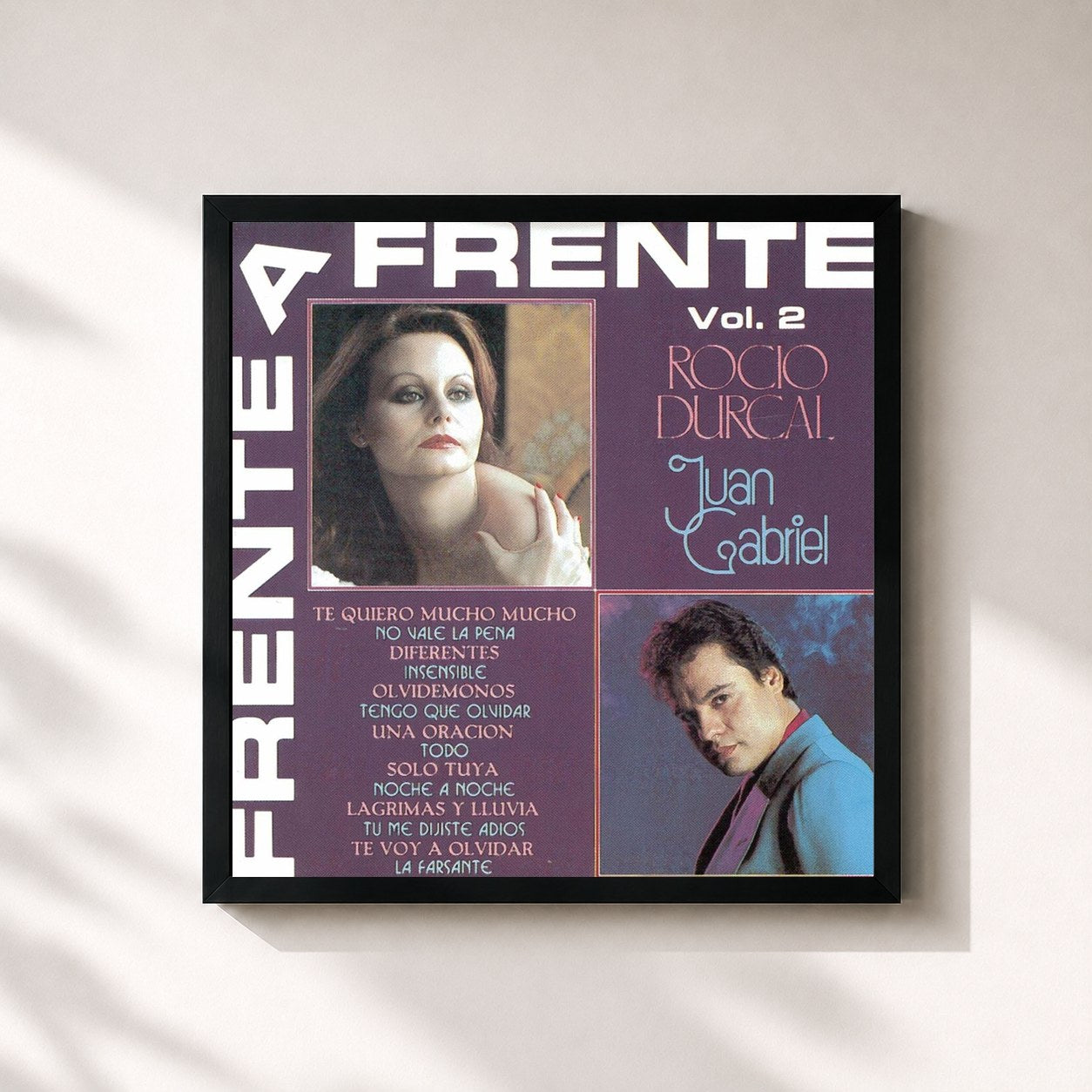 #noir Tableau carré de l'album Frente A Frente Vol.2 (with Juan Gabriel) de Rocio Durcal, cadre noir 32x32 cm