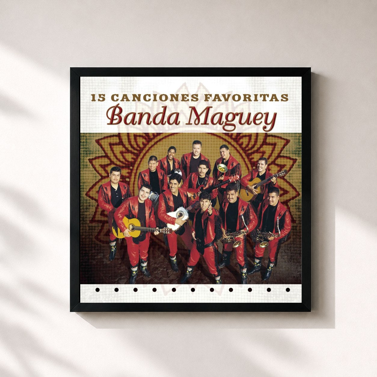 #noir Tableau carré de l'album 15 Canciones Favoritas de Banda Maguey, cadre noir 32x32 cm