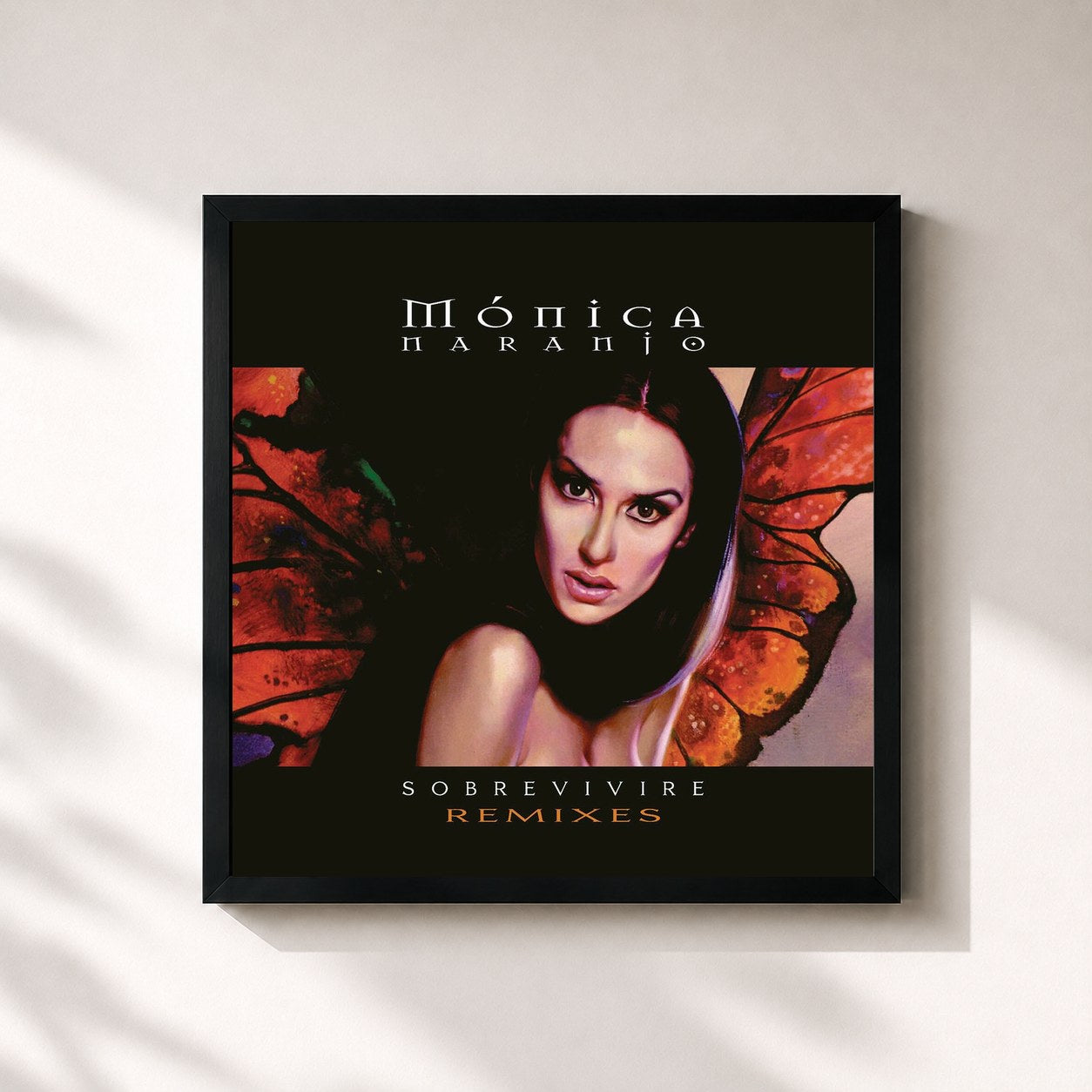 #noir Tableau carré de l'album Sobreviviré (Remixes) de Mónica Naranjo, cadre noir 32x32 cm