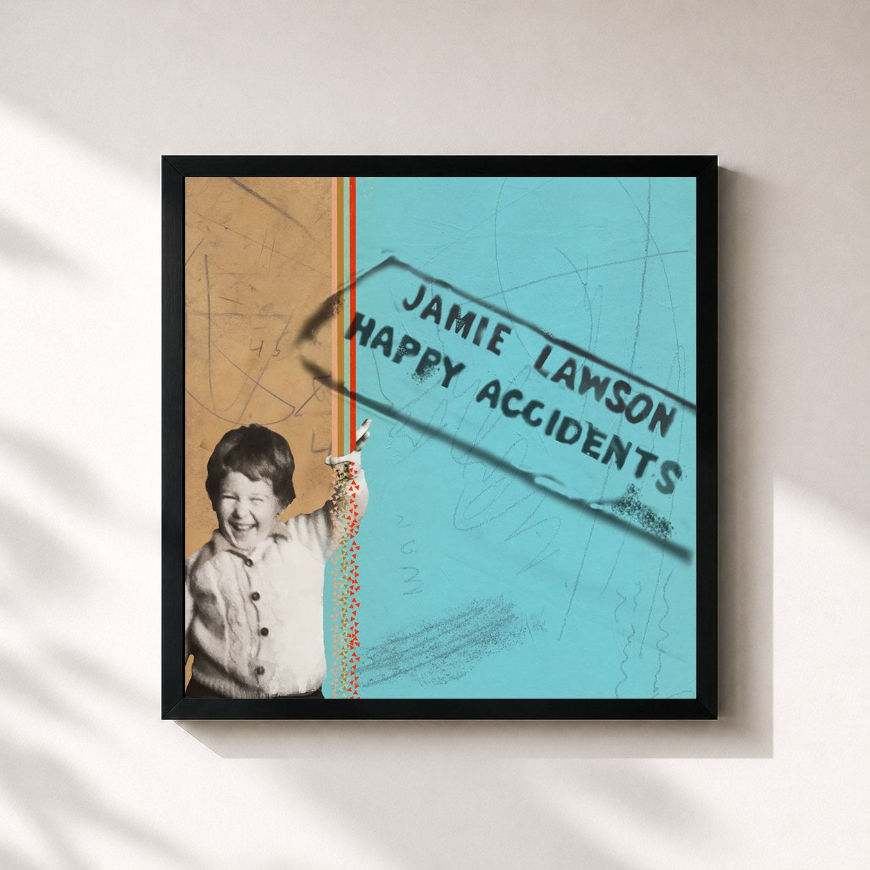 #noir Tableau carré de l'album Happy Accidents de Jamie Lawson, cadre noir 32x32 cm