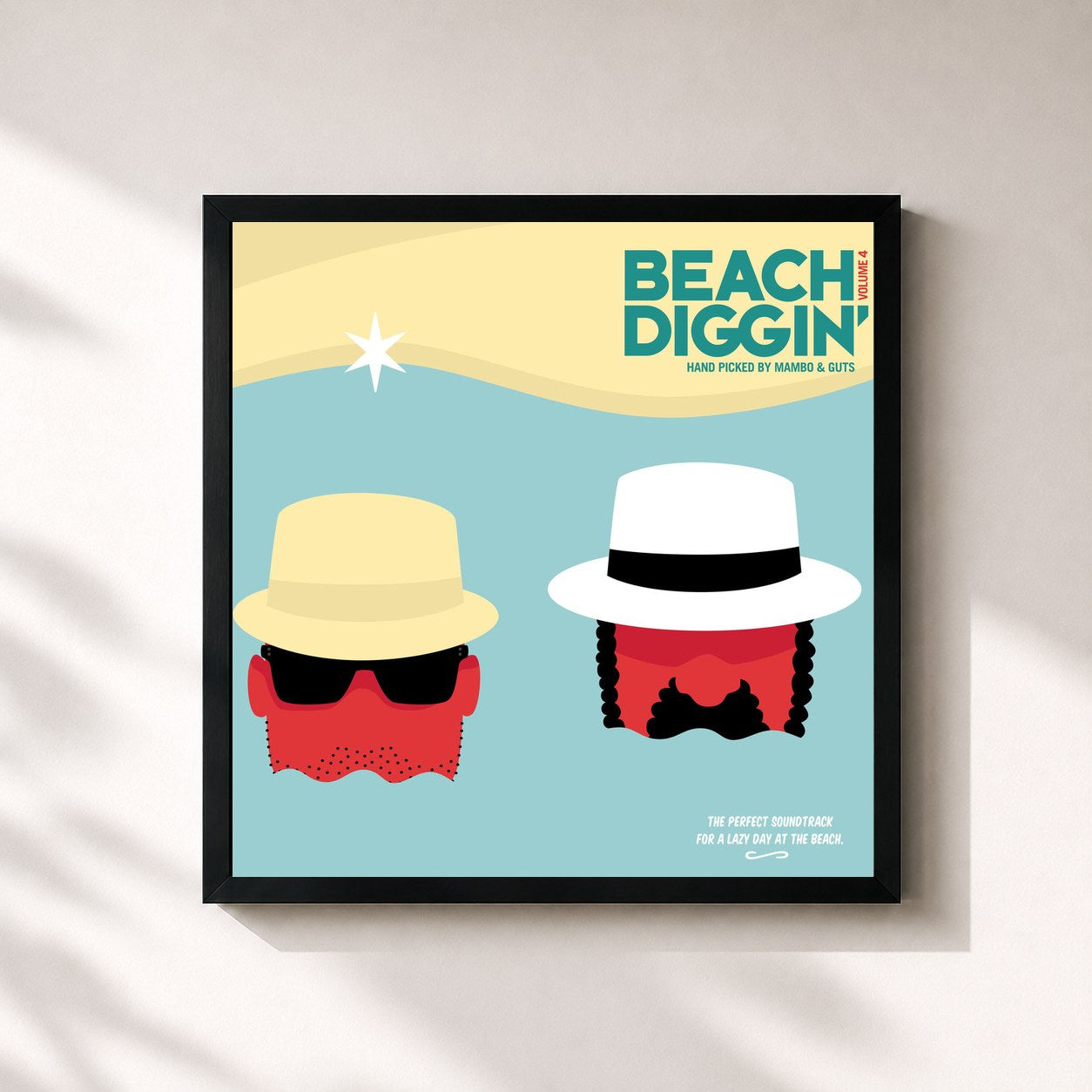 #noir Tableau carré de l'album Beach Diggin', Vol. 4 de Guts, cadre noir 32x32 cm