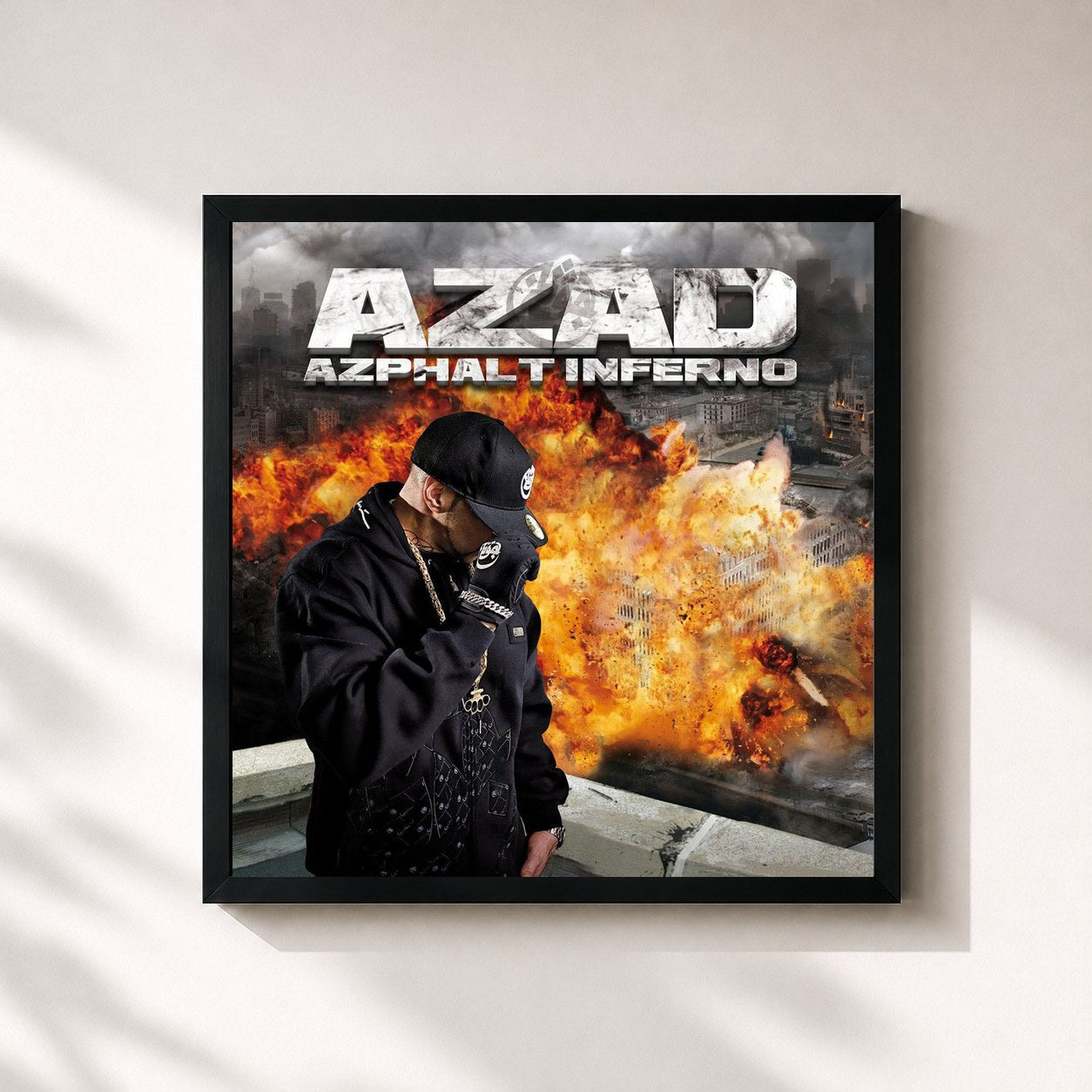 #noir Tableau carré de l'album Azphalt Inferno de Azad, cadre noir 32x32 cm