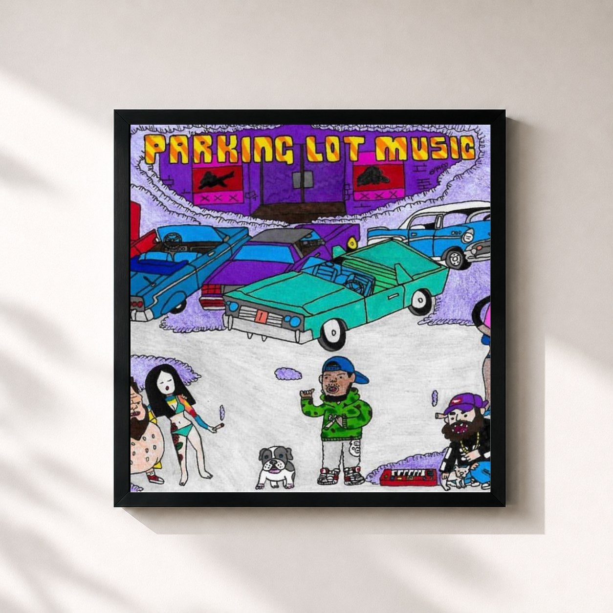 #noir Tableau carré de l'album Parking Lot Music de Curren$y, cadre noir 32x32 cm