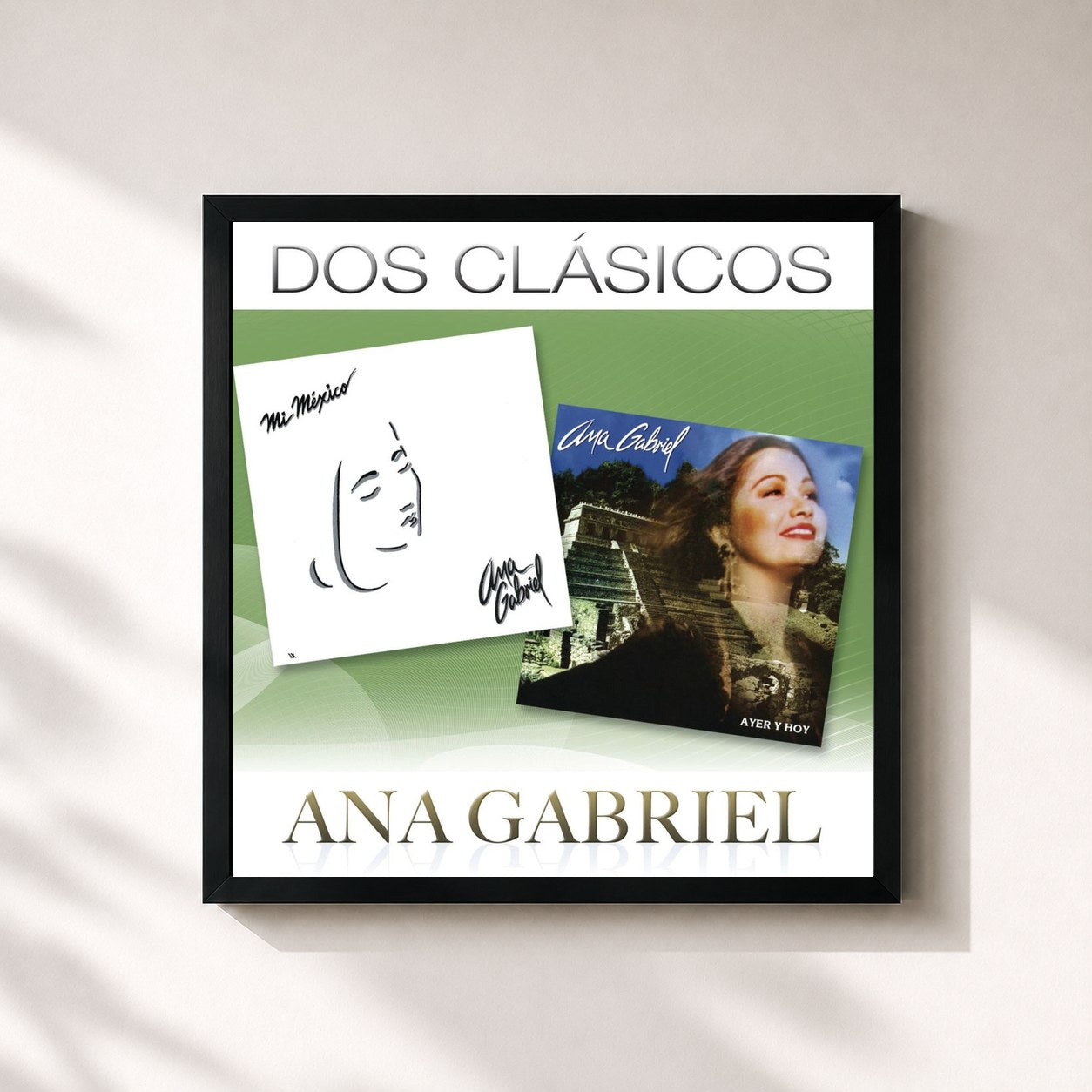 #noir Tableau carré de l'album Dos Clásicos de Ana Gabriel, cadre noir 32x32 cm