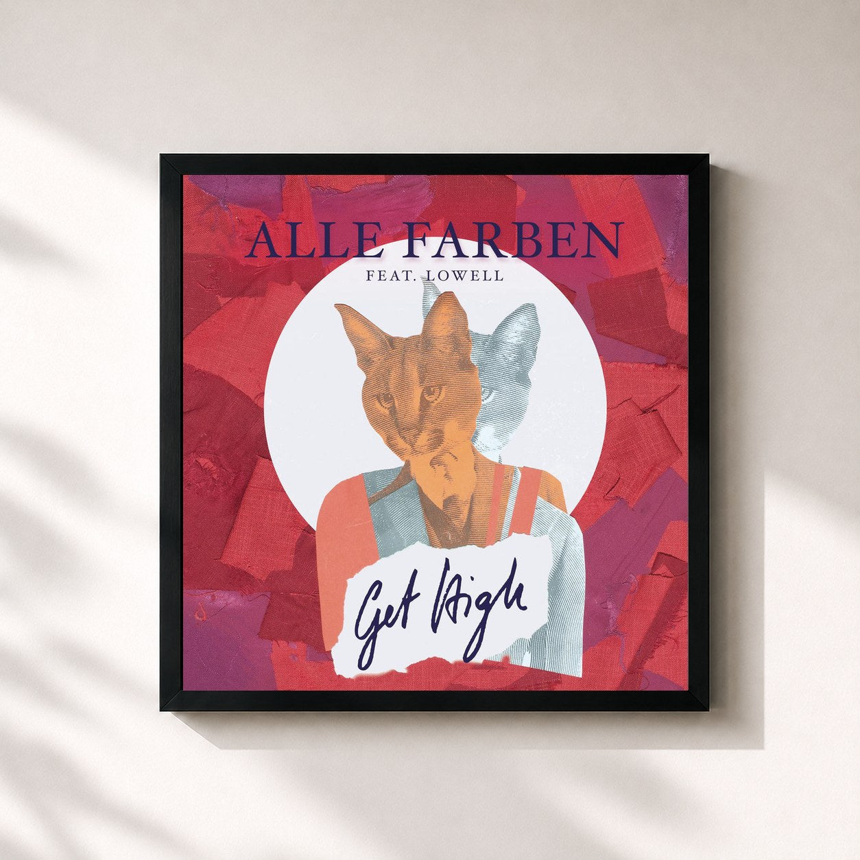 #noir Tableau carré de l'album Get High - EP (feat. Lowell) de Alle Farben, cadre noir 32x32 cm