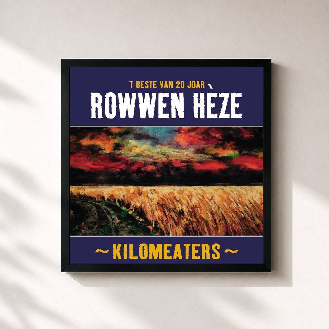 #noir Tableau carré de l'album Kilomeaters ('T Beste Van 20 Joar Rowwen Hèze) de Rowwen Hèze, cadre noir 32x32 cm