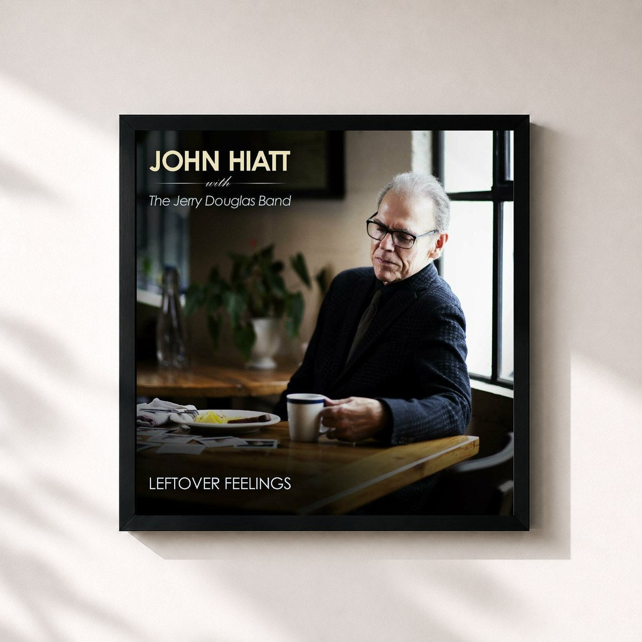 #noir Tableau carré de l'album Leftover Feelings de John Hiatt, cadre noir 32x32 cm