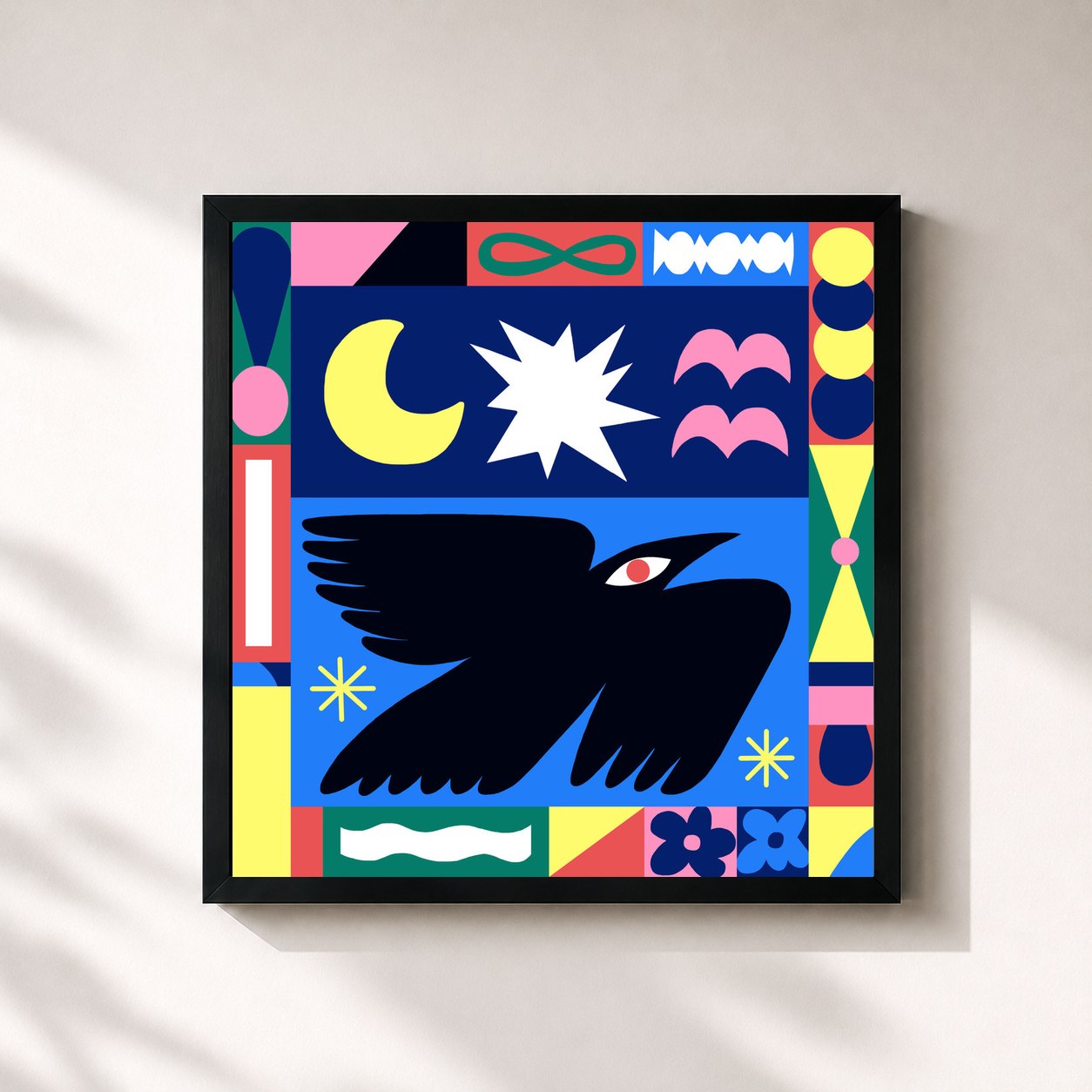 #noir Tableau carré de l'album Horizons de Bag Raiders, cadre noir 32x32 cm