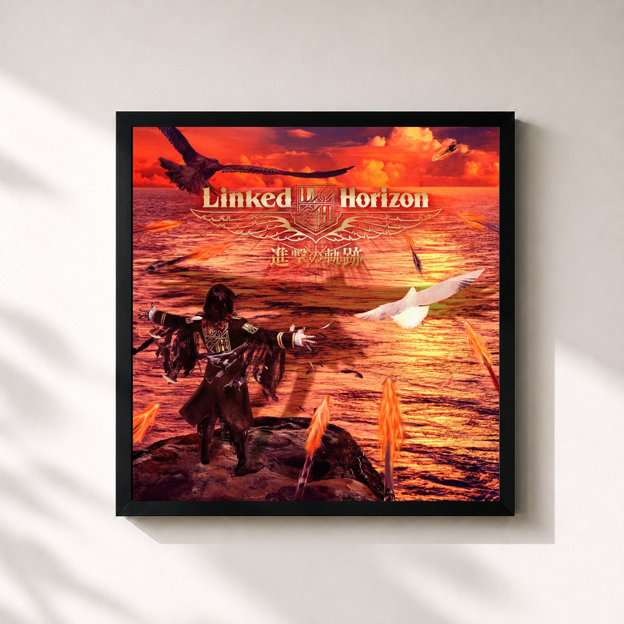 #noir Tableau carré de l'album Shingeki no Kiseki de Linked Horizon, cadre noir 32x32 cm