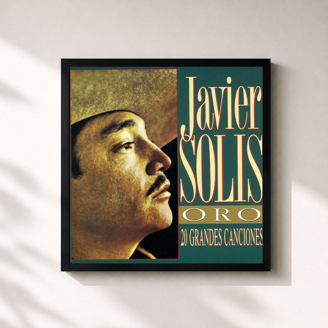 #noir Tableau carré de l'album ORO 20 Grandes Canciones Vol. I + II de Javier Solis, cadre noir 32x32 cm