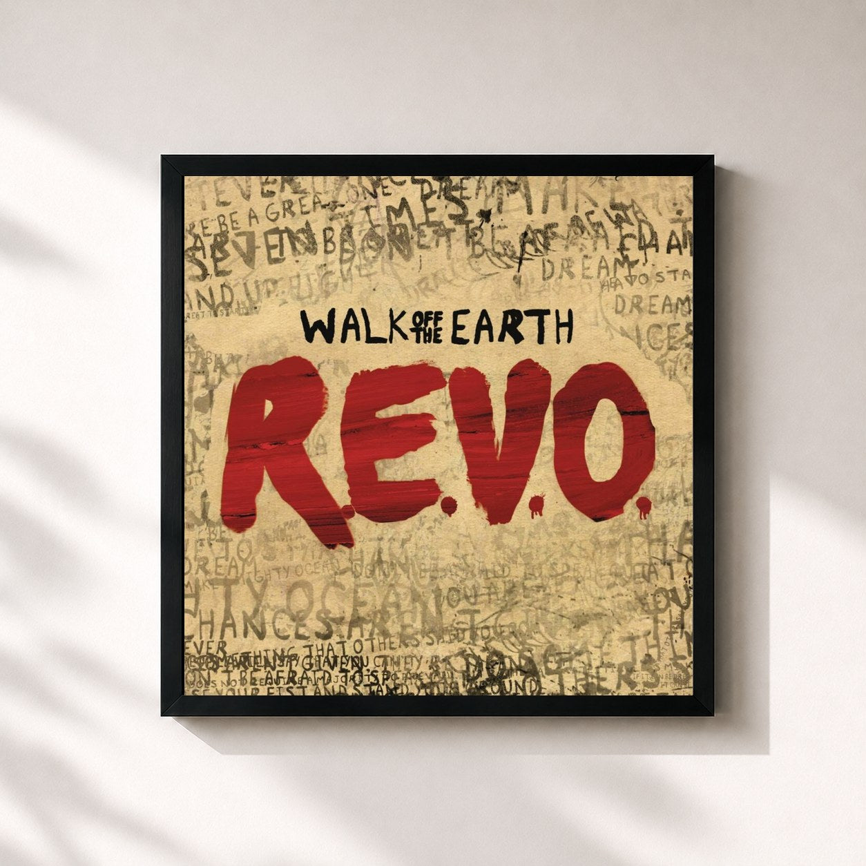#noir Tableau carré de l'album R.E.V.O. de Walk Off the Earth, cadre noir 32x32 cm