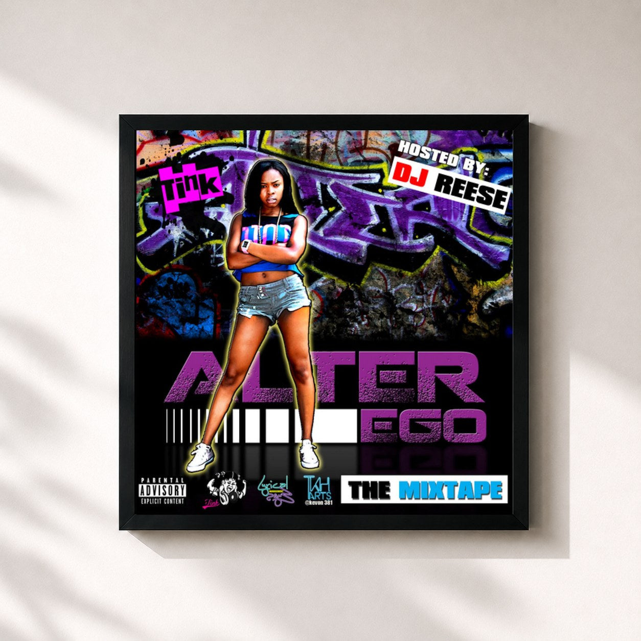 #noir Tableau carré de l'album Alter Ego de Tink, cadre noir 32x32 cm