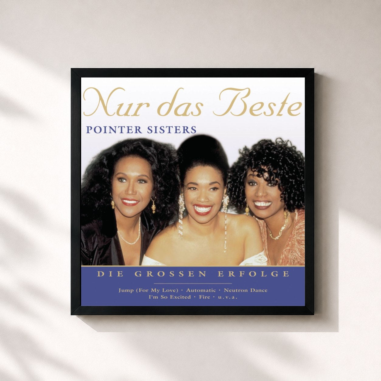 #noir Tableau carré de l'album Nur das Beste de The Pointer Sisters, cadre noir 32x32 cm