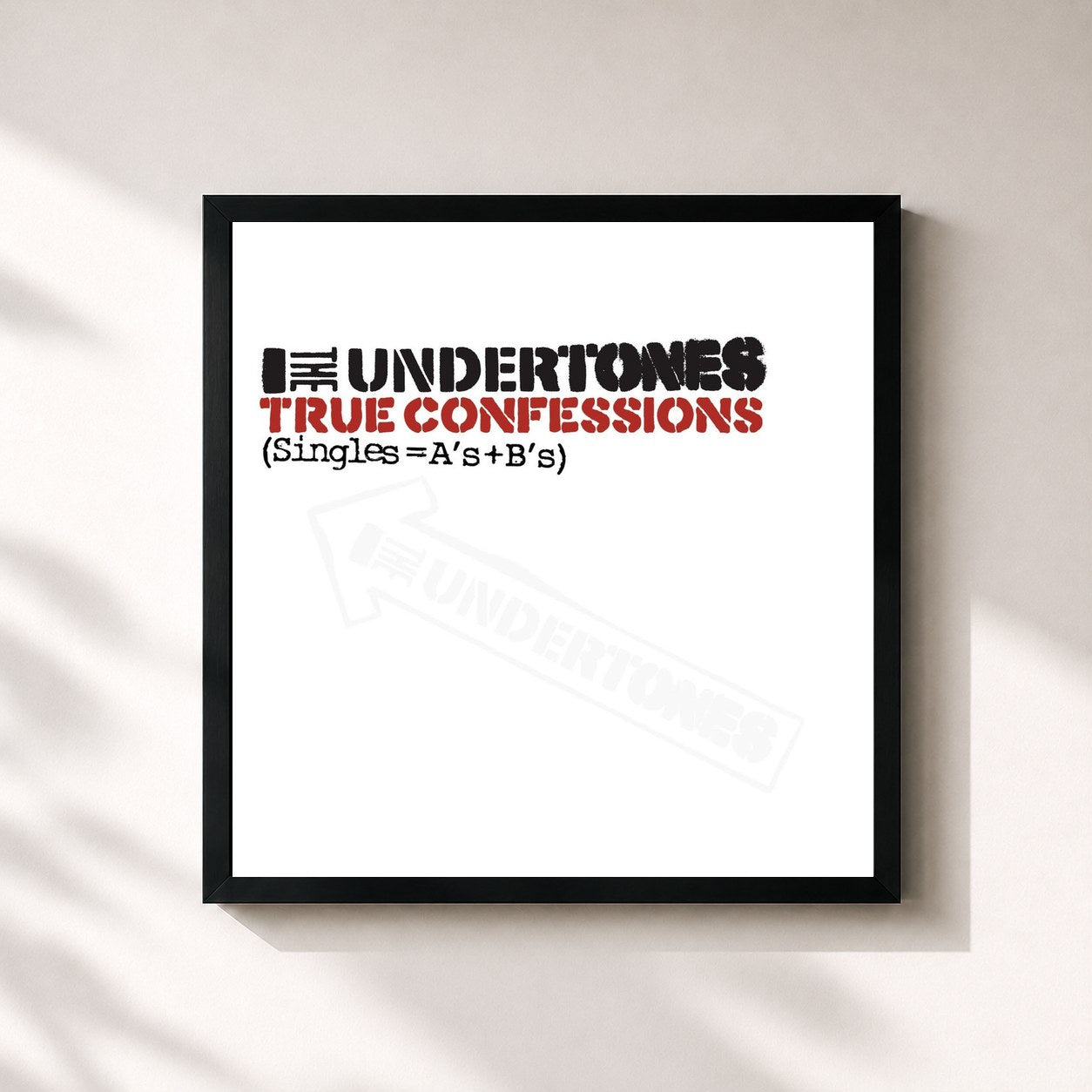 #noir Tableau carré de l'album True Confessions (Singles = A's + B's) de The Undertones, cadre noir 32x32 cm